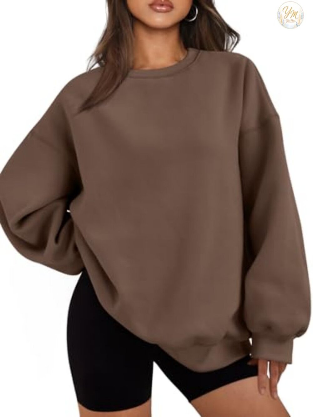 Oversized Crewneck Sweatshirt Fleece Lined Pullover Casual Lounge Top